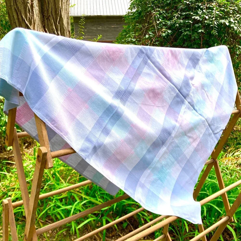 Pastel Plaid 100% Cotton Square-ish Tablecloth